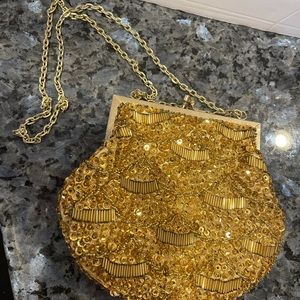 Beaded gold clutch